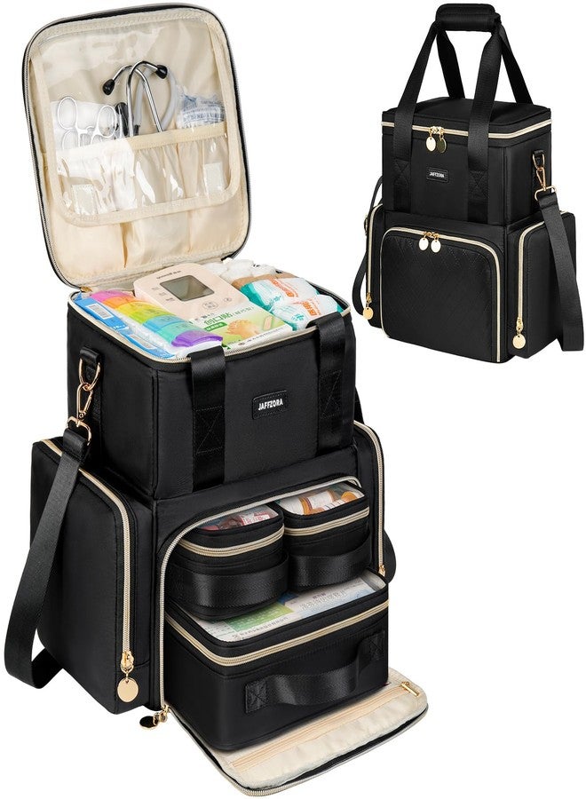 Jaffzora Large Medicine Bag with 3 Removable Cases, Medication Travel Bag with Multiple Storage Sections for Prescription Bottles, Vitamins & Medical Supplies, Black - Image 1